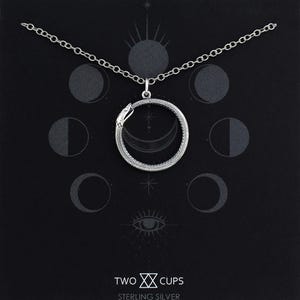 Sterling Silver Ouroboros Necklace: Serpent Circle Pendant
