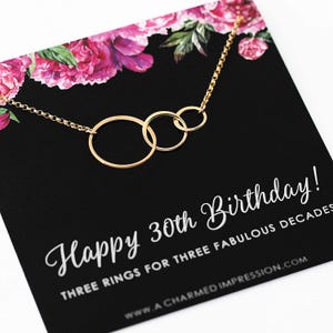 Regalos de 30 cumpleaños para mujer • Oro • Collar de 3 círculos • 30 Regalos de cumpleaños de treinta años para mujer Collar • 30 cumpleaños