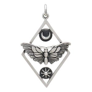 Sterling Silver Moth Pendant: Sun and Moon Charm