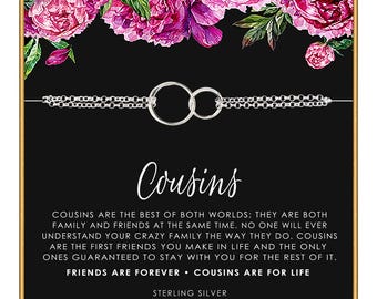 Sterling Silver Infinity Bracelet: Cousin Gift, Interlocking Circles