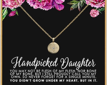 Handpicked Daughter • Jewelry Gifts for Adopted Child • Daughter Gift Necklace • From Mom Dad • Adoption Keepsake• Unbiological