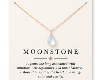 Rainbow Moonstone Necklace | June Birthstone Necklace | Moonstone Pendant | Sterling Silver / 14k Gold Filled Chain | Christmas Gift for Her