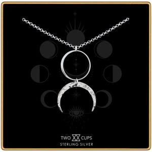 Sterling Silver Circle and Hammered Crescent Moon Necklace