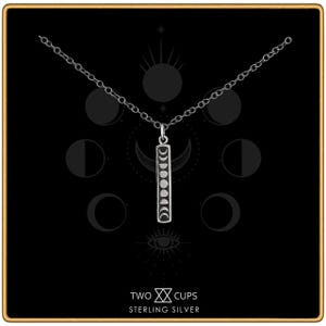 Sterling Silver Moon Phase Necklace: Etched Lunar Jewelry