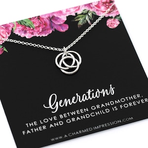 Three Generations Necklace • Best Grandma Gifts • 925 Sterling Silver • Grandmother, Father, Grandchild Gifts for Mothers Day Jewelry