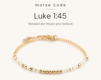 Luke 1:45 | Personalized Morse Code Bracelet | Rainbow Baby Gift | Pregnancy After Loss | Christian Jewelry | For This Child I Have Prayed