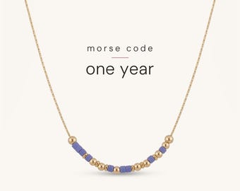 One Year | Morse Code Necklace | 1 Year Sober Gift | Sober Anniversary Necklace | 1 Year Sobriety Gift | Recovery Jewelry Gift for Her
