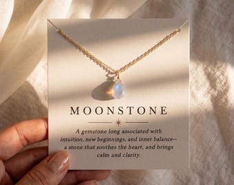 Rainbow Moonstone Necklace | June Birthstone Necklace | Moonstone Pendant | Sterling Silver / 14k Gold Filled Chain | Christmas Gift for Her