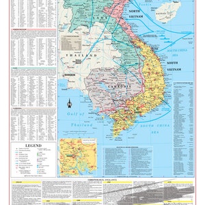 Vietnam War Conflict Wall Map Poster Military - Rolled 24&quot;x36&quot;