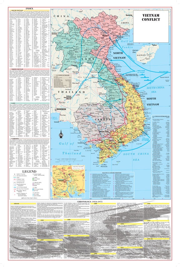 Vietnam War Conflict Wall Map Poster Military - Rolled 24
