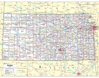 Kansas State Wall Map Large Print Poster - 32"x24"