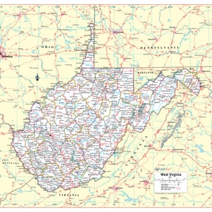 West Virginia State Wall Map Large Print Poster - 24&quot;Hx26&quot;W
