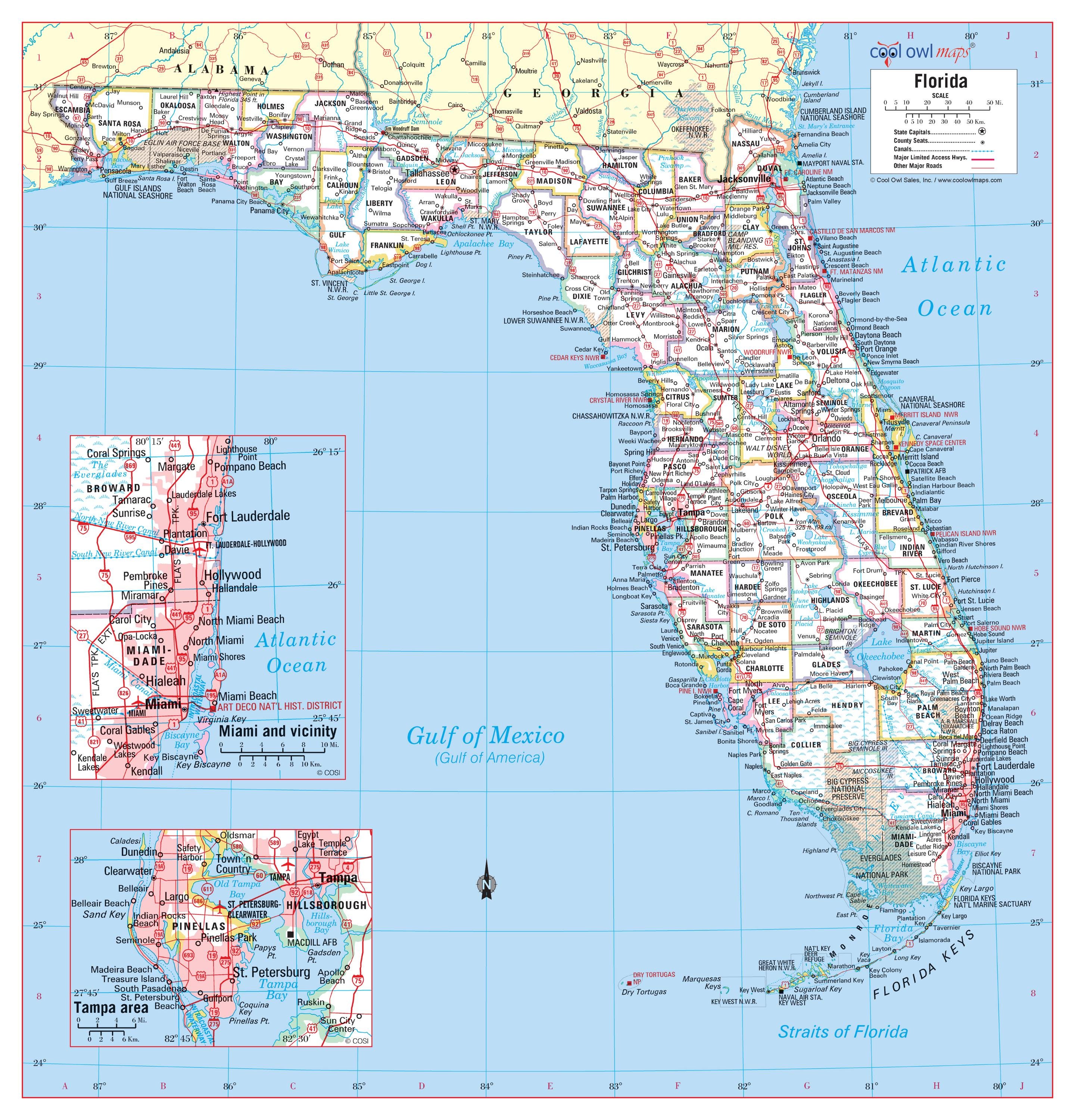 Florida State Wall Map Large Print Poster