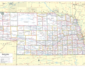 Large Detailed Map Of Nebraska Nebraska State Wall Map Large Print Poster - Etsy