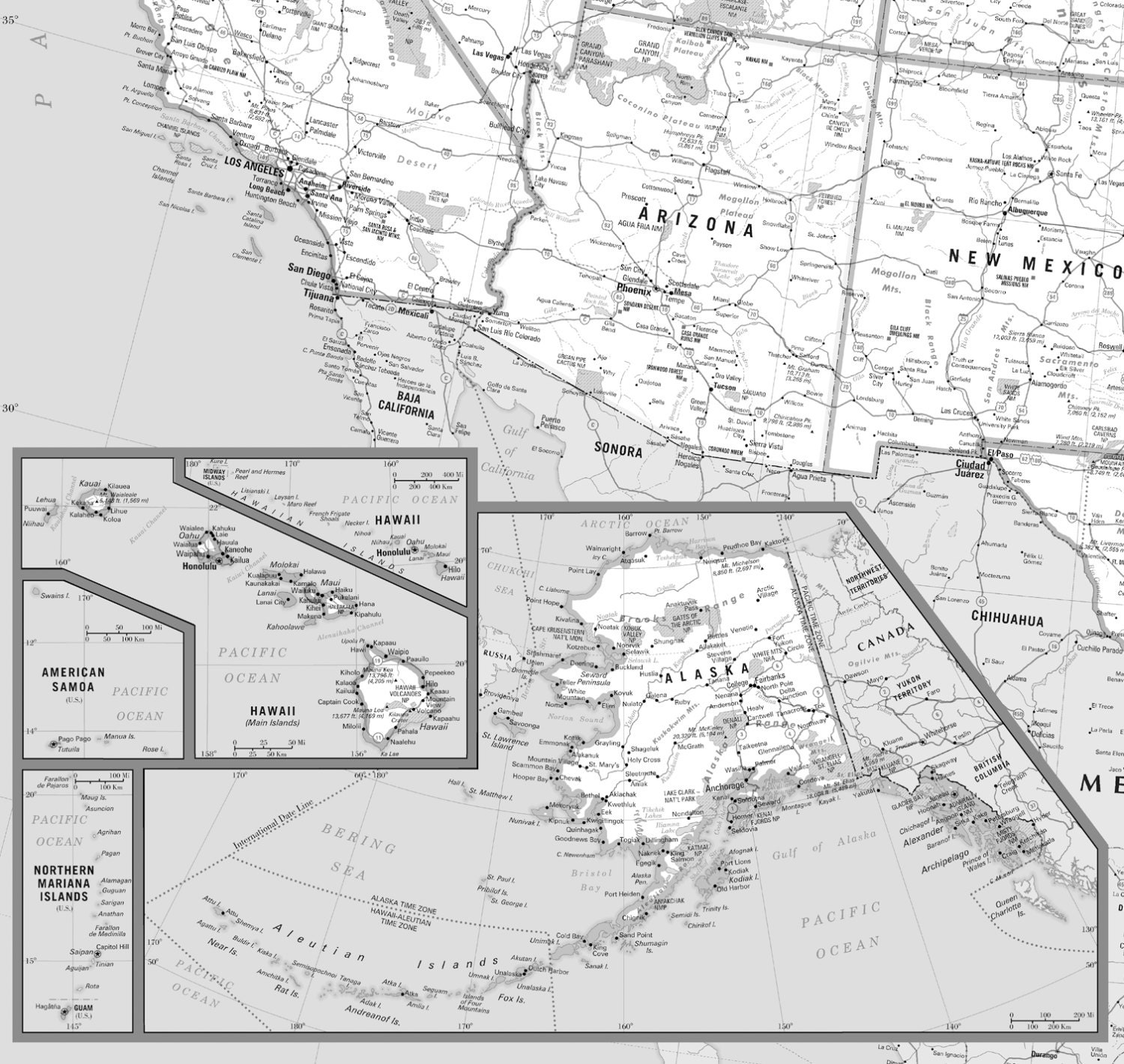 Usa Wall Map Classic Black And White Poster 36x24 Etsy Wall Maps ...