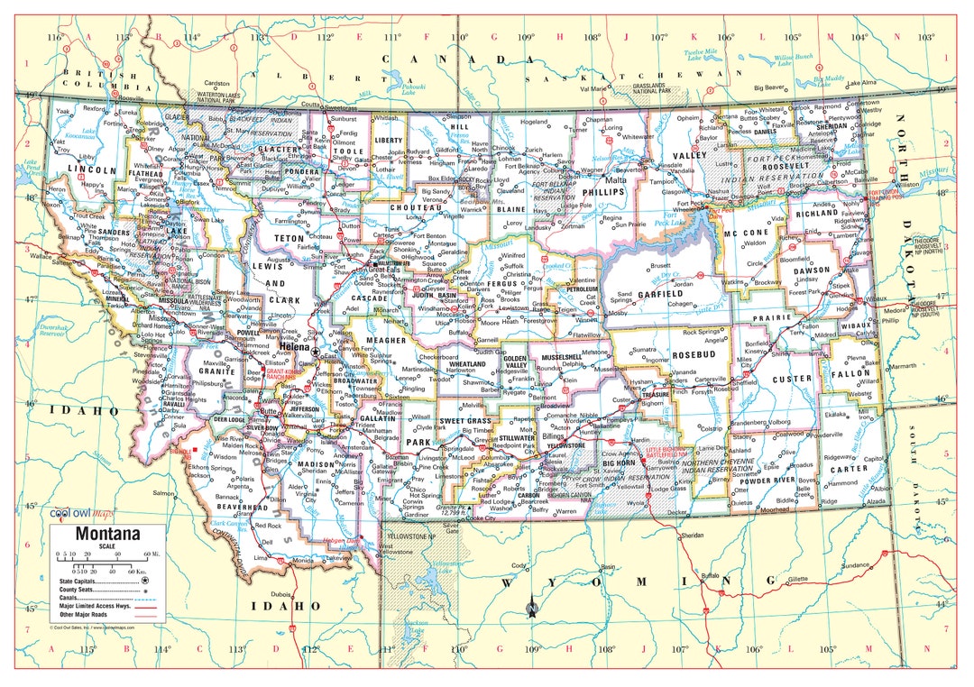 Montana State Wall Map Large Print Poster 34wx24h Etsy Il 1080xN.1800130932 Cus9