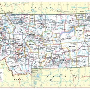 Montana State Wall Map Large Print Poster - 34&quot;Wx24&quot;H