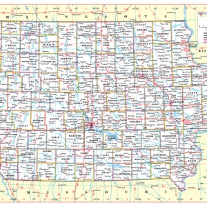 Iowa State Wall Map Large Print Poster - 34"Wx24"H