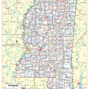 Mississippi State Wall Map Large Print Poster