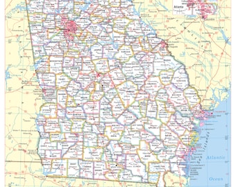 Georgia State Wall Map Large Print Poster - 24"x30"