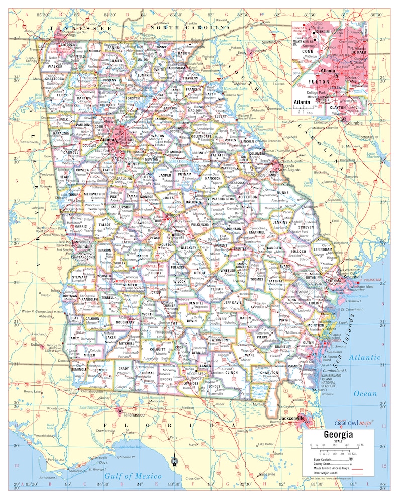 Georgia State Wall Map Large Print Poster 24x30 Etsy georgia-state-wall-map-large-print-poster-24x30-etsy