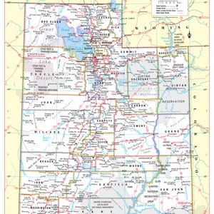 Utah State Wall Map Large Print Poster - 24"Wx30"H