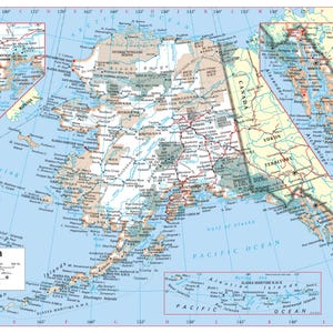 Alaska State Wall Map Large Print Poster - 24&quot;Hx34&quot;W