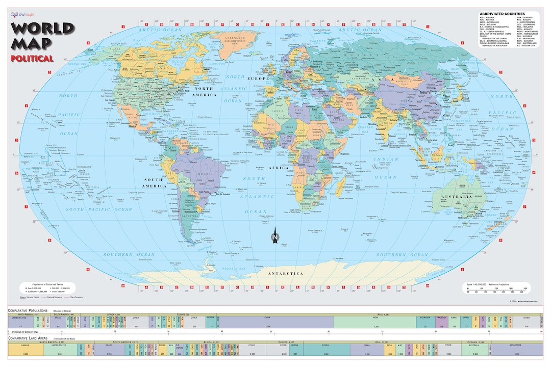 WORLD Political Wall Map Poster Robinson Projection - Etsy