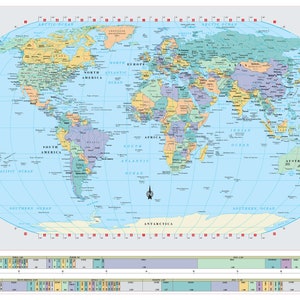 WORLD Political Wall Map Poster Robinson Projection image 1