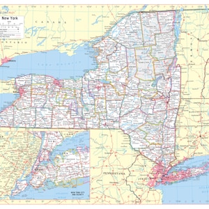 NEW YORK  State Wall Map Large Print Poster - 24&quot;Wx30&quot;H