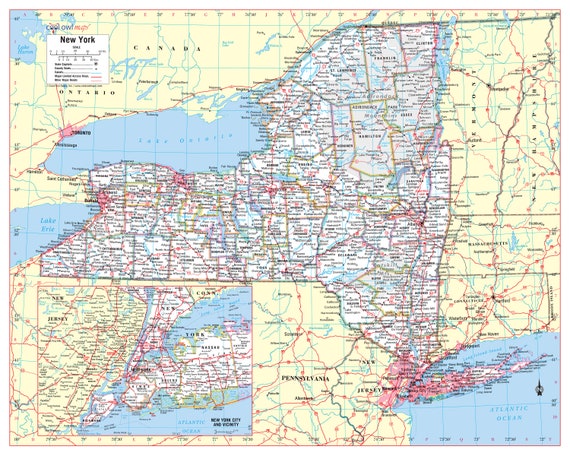 NEW YORK State Wall Map Large Print Poster 24wx30h -  Canada