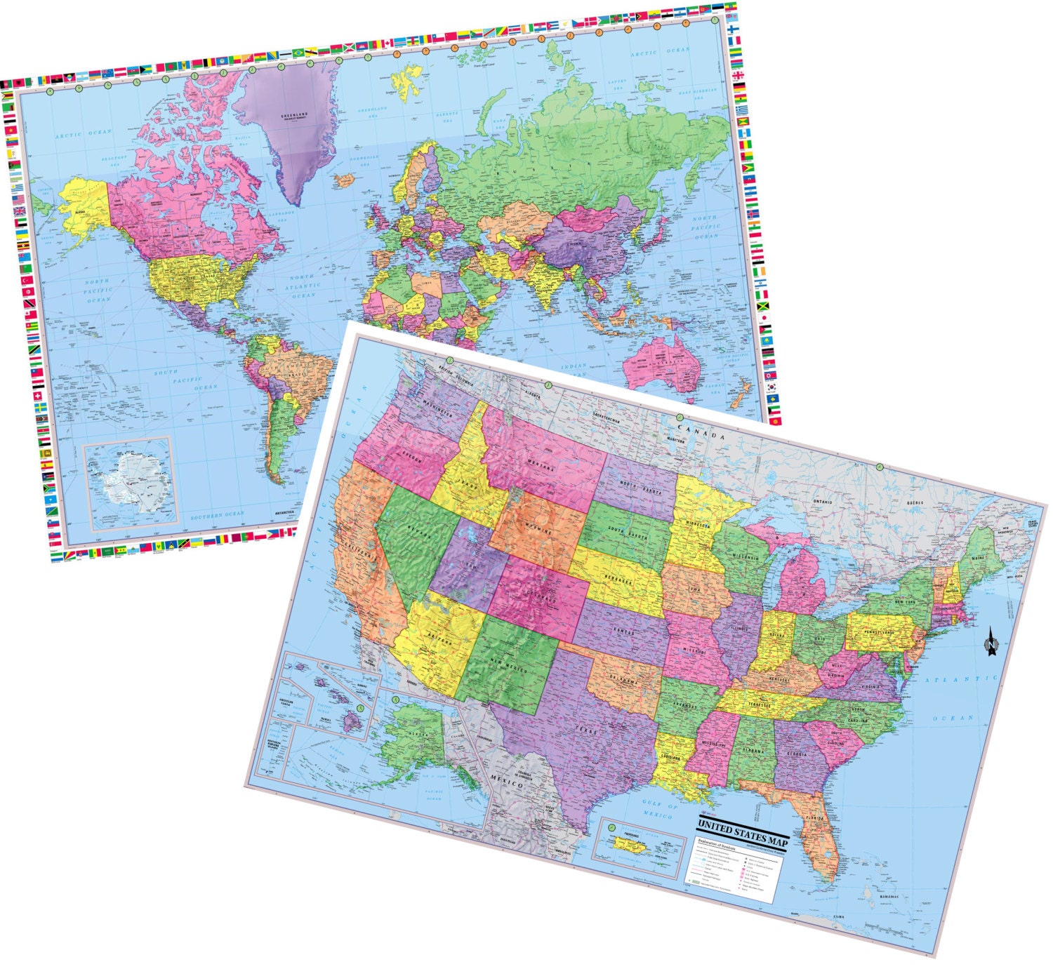 United States & World Wall Maps - Two Map Set