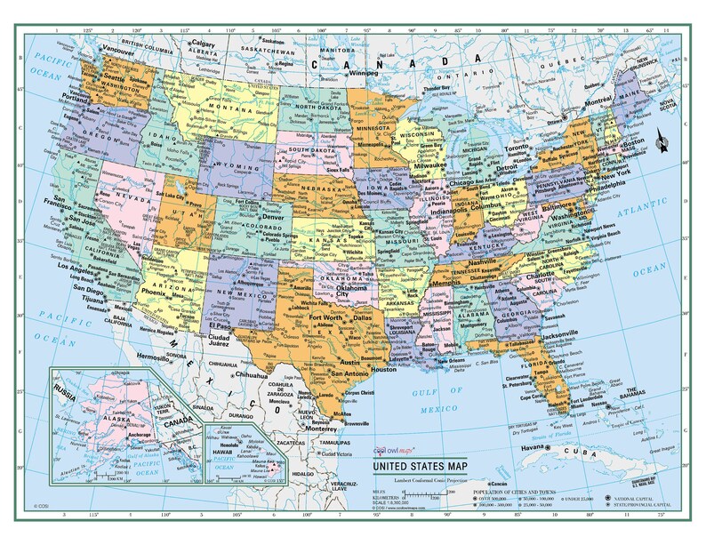 UNITED STATES Wall Map USA Poster Large Print | Etsy
