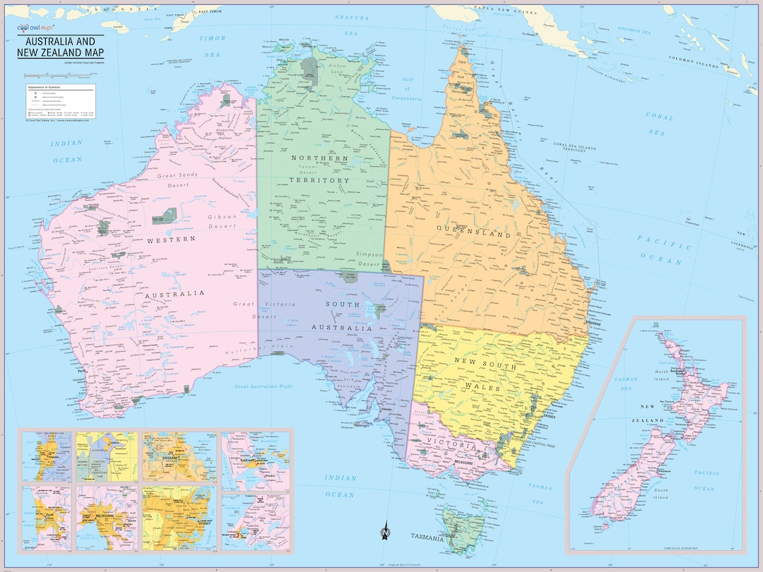 Australia and New Zealand Map Wall Poster 2022 Etsy
