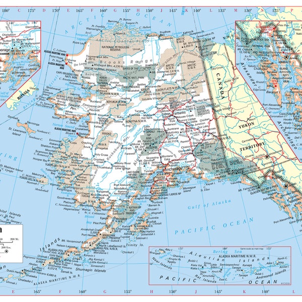 Alaska State Wall Map Large Print Poster - 24"Hx34"W