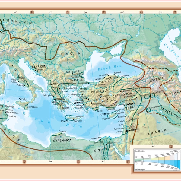 Early Spread of Christianity and The Seven Churches of Asia Minor - Wall Map Poster 36"x18" Paper or Laminated