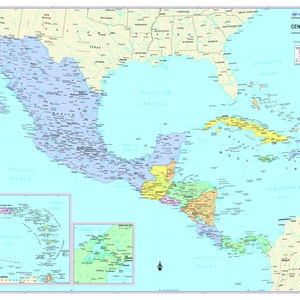 Mexico, Central America and Caribbean Map Wall Poster