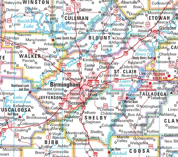 Detailed Administrative Map Of Alabama State With Roads And Cities