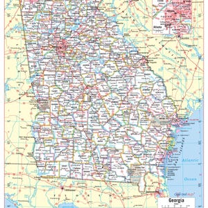 Georgia State Wall Map Large Print Poster - 24&quot;x30&quot;