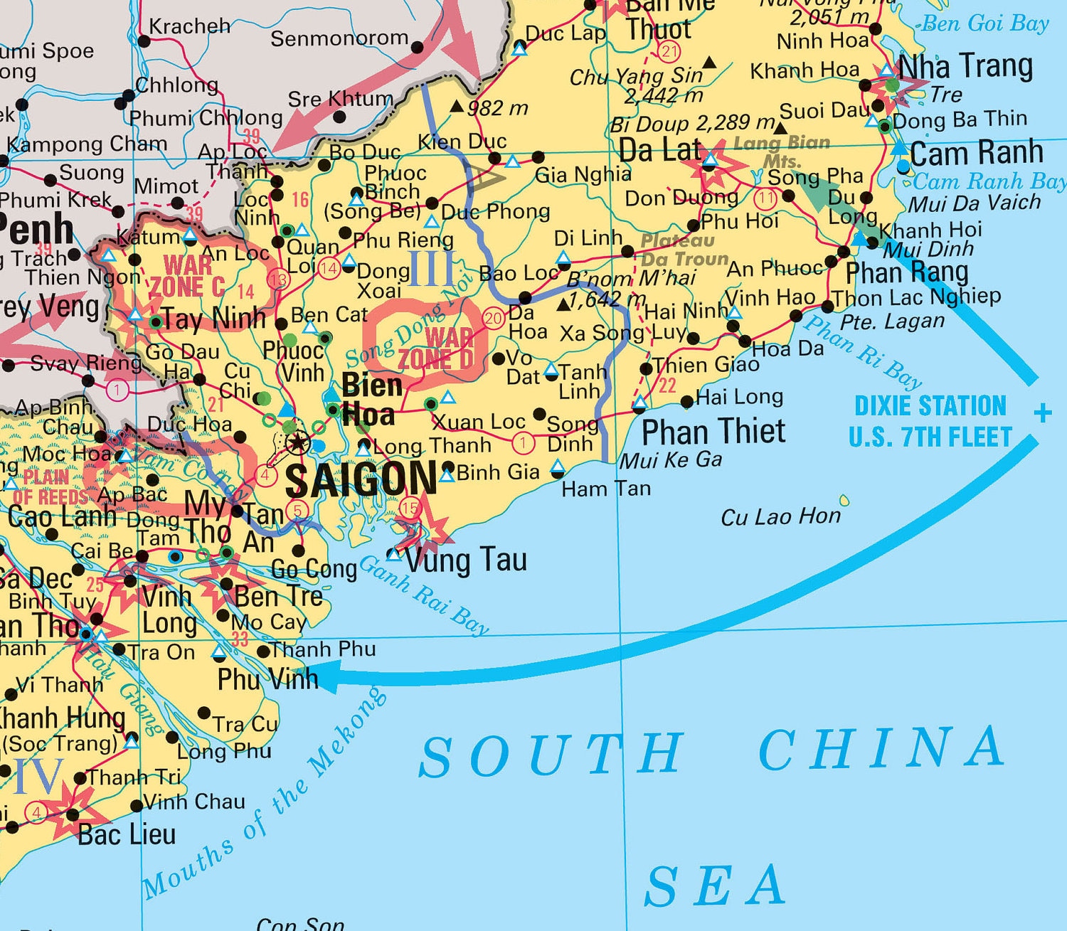 Vietnam War Conflict Wall Map Poster Military - Rolled 24