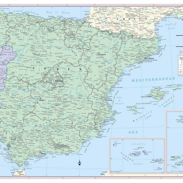 Spain and Portugal Wall Map Poster