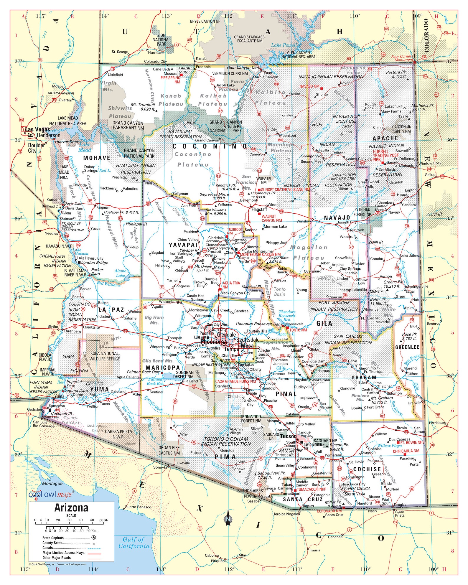 Arizona State Wall Map Large Print Poster 24x30 - Etsy