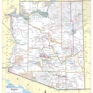 Arizona State Wall Map Large Print Poster - 24"x30"