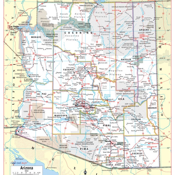 Arizona State Wall Map Large Print Poster - 24"x30"