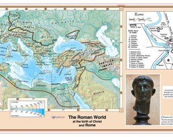 The Roman World at the birth of Christ and Rome - Wall Map Poster 36"x18" Paper or Laminated