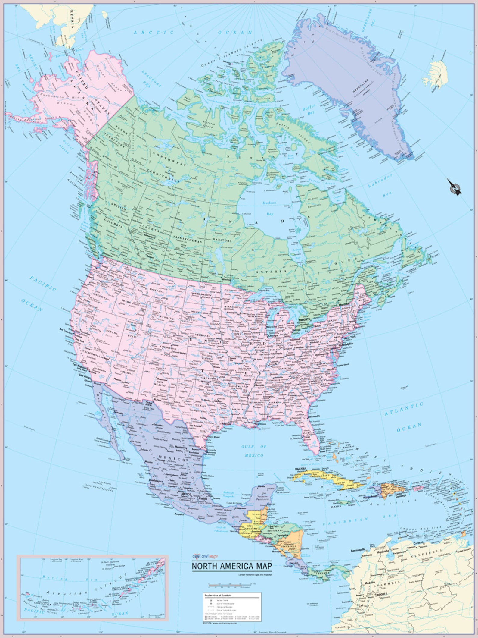 North America Continent Map Wall Poster 2021 | Etsy