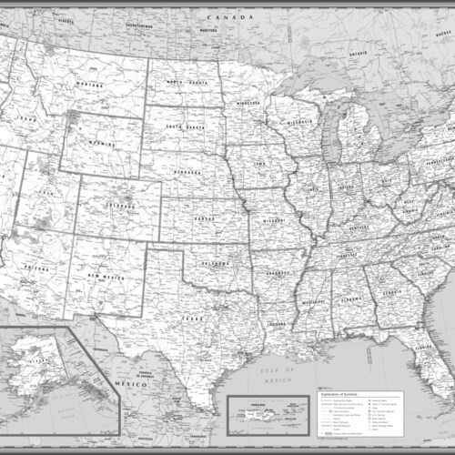 Poster Size 36x24 Rolled Laminated CoolOwlMaps United States Wall Map Black & White Design 