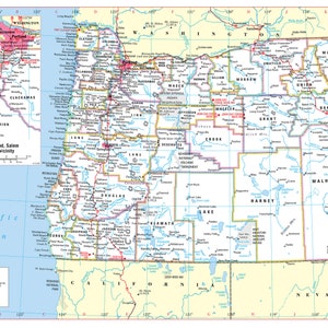 Oregon State Wall Map Large Print Poster