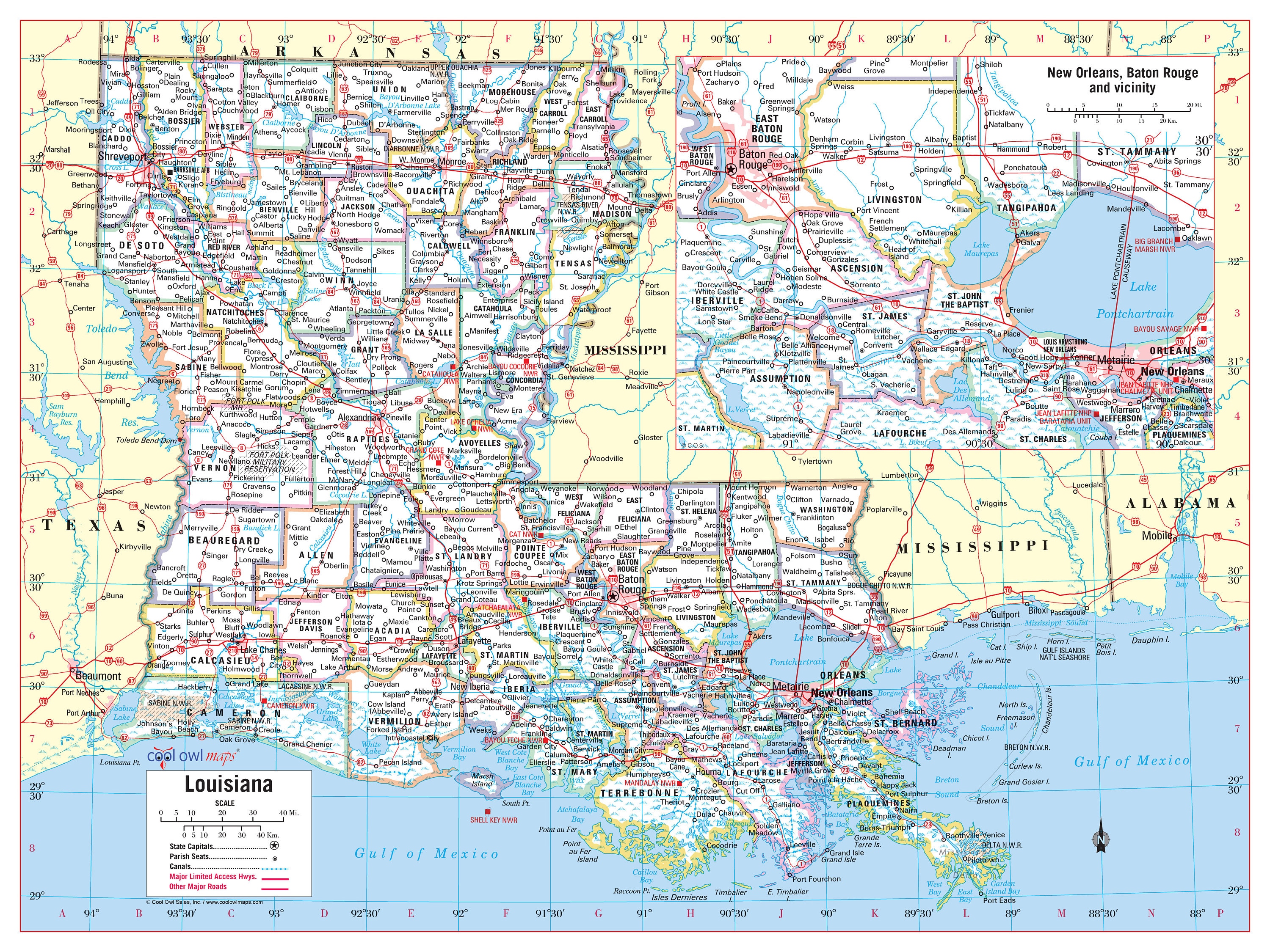 Louisiana Maps, Map of Louisiana Parishes, interactive map of Louisiana