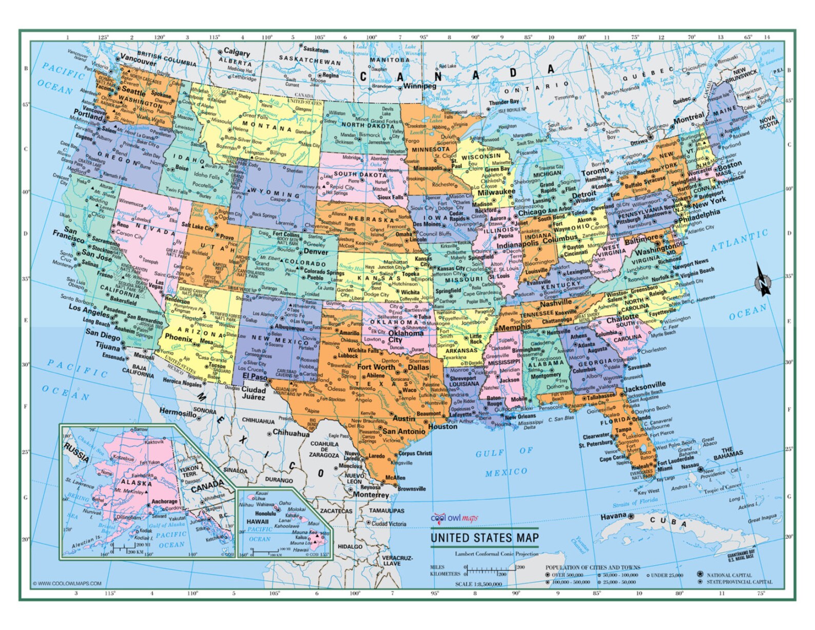 UNITED STATES Wall Map USA Poster Large Print Etsy